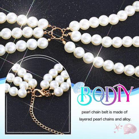 BODIY Pearl Waist Chain Pearls Body Chain Mermaid Belly Chains Summer Beach Waist Belt Bikini Body Accessories for Women in Kuwait