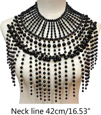 Layered Jewelry Shoulder Body Chain Harness Pearl Beaded Necklace Collar Black in Saudi Arabia
