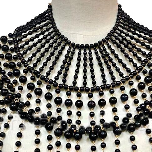 Layered Jewelry Shoulder Body Chain Harness Pearl Beaded Necklace Collar Black in Saudi Arabia