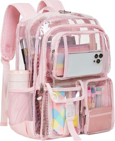 Vorspack Clear Backpack Heavy Duty - Large Multi-pockets Clear Bookbag for Girls Boys See Through Backpack for School, College, Work, Travel - Black in Saudi Arabia