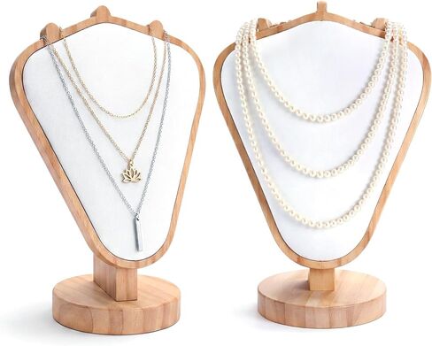 Sureio 2 Pcs Vintage Velvet Necklace Display Stand 8.3 x 5.5 x 3.35 Inches Mannequin Velvet Jewelry Necklace Holder Elegant Decor for Wedding Jewelry Selling Trade Shows(Blcak, Walnut Color) in Kuwait