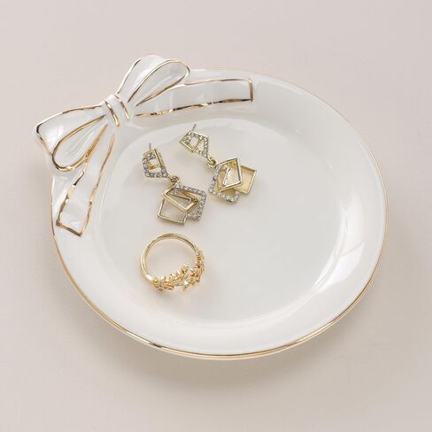 Ceramic Ring Dish with Bow,Engagement Wedding Gifts for Women-Decorative Jewelry Tray for Rings,Earrings,Trinket Tray Plate,Key Bowl-Birthday Basket Gift Idea for Women in Saudi Arabia