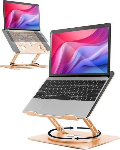 Adjustable Laptop Stand for Desk - Portable Laptop Riser with Rotating Base, Foldable Aluminum Computer Stand, Ergonomic Laptop Holder for MacBook Pro/Air Dell HP Lenovo Notebook up to 15.6" (Silver) in Kuwait