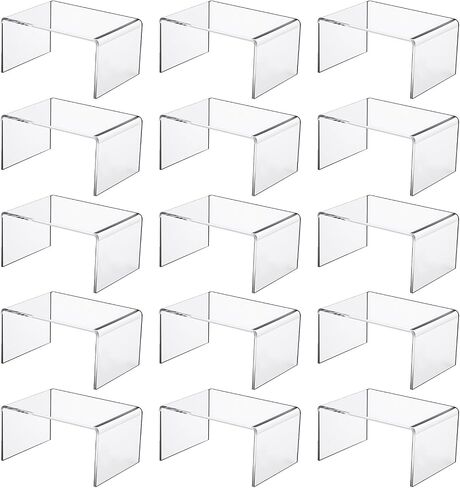 16 Pack Acrylic Risers for Display, 4.4" x 3.2" x 2.2" Clear Acrylic Shelf Riser Display Stands for Figures, Buffets, Dessert, Cupcakes, Jewelry and Collectibles Table Decorations in Kuwait