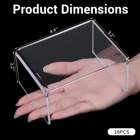 16 Pack Acrylic Risers for Display, 4.4" x 3.2" x 2.2" Clear Acrylic Shelf Riser Display Stands for Figures, Buffets, Dessert, Cupcakes, Jewelry and Collectibles Table Decorations in Kuwait