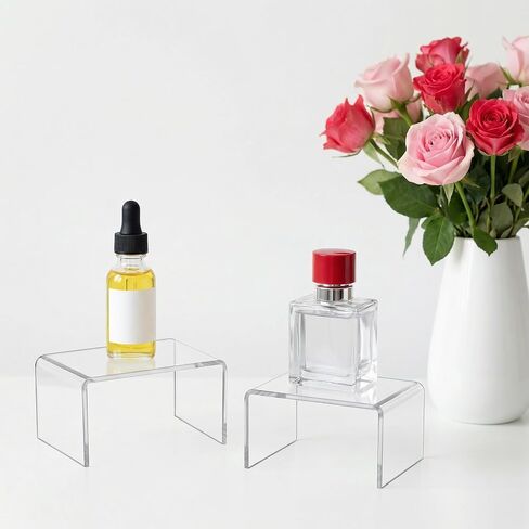 16 Pack Acrylic Risers for Display, 4.4" x 3.2" x 2.2" Clear Acrylic Shelf Riser Display Stands for Figures, Buffets, Dessert, Cupcakes, Jewelry and Collectibles Table Decorations in Kuwait