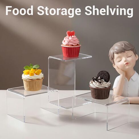 16 Pack Acrylic Risers for Display, 4.4" x 3.2" x 2.2" Clear Acrylic Shelf Riser Display Stands for Figures, Buffets, Dessert, Cupcakes, Jewelry and Collectibles Table Decorations in Kuwait