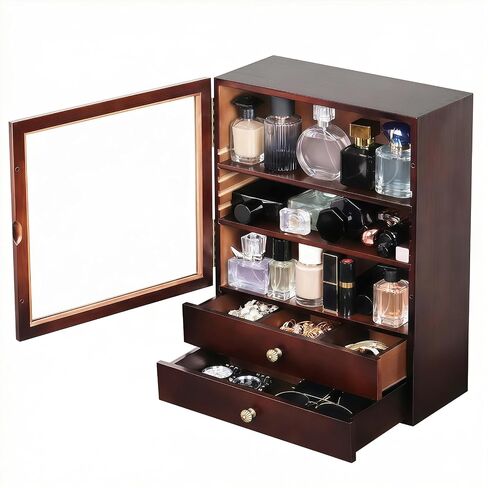 AUTOARK Cologne Organizer with Drawer,Large Men's Cologne Storage Stand,5-Tier Wooden Perfume Display Box,Dustproof Bathroom Organizer,Gift for Men,Walnut,AHK-085 in Saudi Arabia