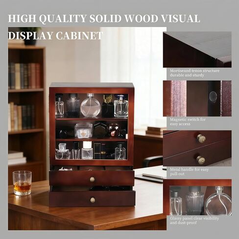 AUTOARK Cologne Organizer with Drawer,Large Men's Cologne Storage Stand,5-Tier Wooden Perfume Display Box,Dustproof Bathroom Organizer,Gift for Men,Walnut,AHK-085 in Saudi Arabia