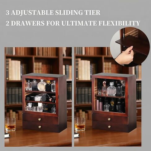 AUTOARK Cologne Organizer with Drawer,Large Men's Cologne Storage Stand,5-Tier Wooden Perfume Display Box,Dustproof Bathroom Organizer,Gift for Men,Walnut,AHK-085 in Saudi Arabia
