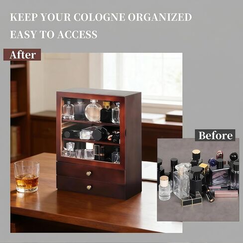 AUTOARK Cologne Organizer with Drawer,Large Men's Cologne Storage Stand,5-Tier Wooden Perfume Display Box,Dustproof Bathroom Organizer,Gift for Men,Walnut,AHK-085 in Saudi Arabia