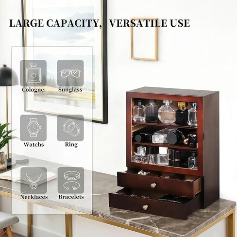 AUTOARK Cologne Organizer with Drawer,Large Men's Cologne Storage Stand,5-Tier Wooden Perfume Display Box,Dustproof Bathroom Organizer,Gift for Men,Walnut,AHK-085 in Saudi Arabia