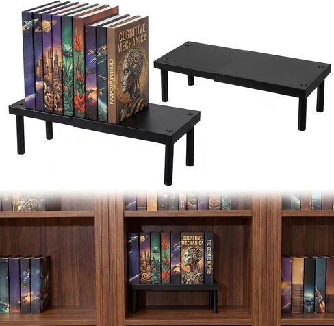 Thyle 2 Pack Book Shelf Riser، حامل كتب معدني قابل للتوسيع قابل للتعديل طول 7.8-13.7 بوصة موفر للمساحة حامل عرض مزدوج الصفوف للمانجا والروايات وأقراص DVD والأقراص المدمجة in Kuwait