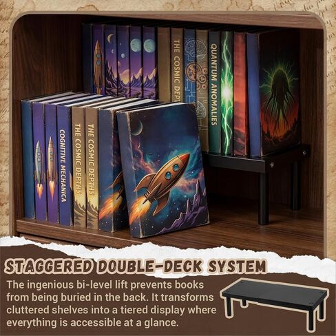 Thyle 2 Pack Book Shelf Riser، حامل كتب معدني قابل للتوسيع قابل للتعديل طول 7.8-13.7 بوصة موفر للمساحة حامل عرض مزدوج الصفوف للمانجا والروايات وأقراص DVD والأقراص المدمجة in Kuwait