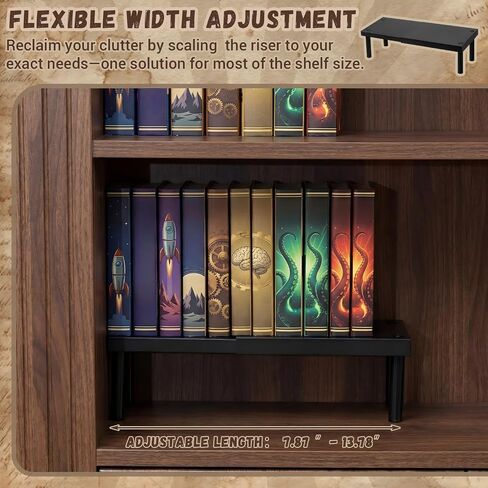 Thyle 2 Pack Book Shelf Riser، حامل كتب معدني قابل للتوسيع قابل للتعديل طول 7.8-13.7 بوصة موفر للمساحة حامل عرض مزدوج الصفوف للمانجا والروايات وأقراص DVD والأقراص المدمجة in Kuwait