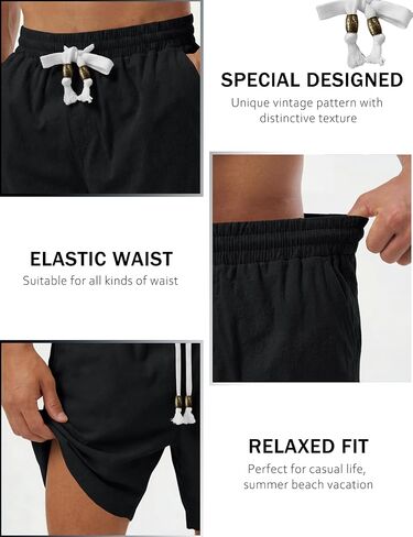 TACVASEN Men' s Casual Shorts 7 Inch Cotton Elastic Waist Drawstring Lightweight Summer Beach Shorts with Pockets in Kuwait