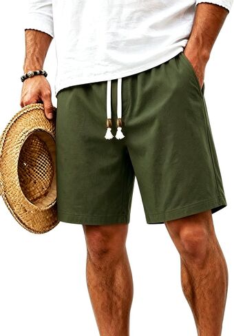 TACVASEN Men' s Casual Shorts 7 Inch Cotton Elastic Waist Drawstring Lightweight Summer Beach Shorts with Pockets in Kuwait