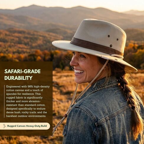 TOP-EX Cotton Aussie Outback Safari Hat, UPF 50+ Sun Hat Wide Brim with Chin Strap, Breathable Packable Bush Hat Men Women in Kuwait