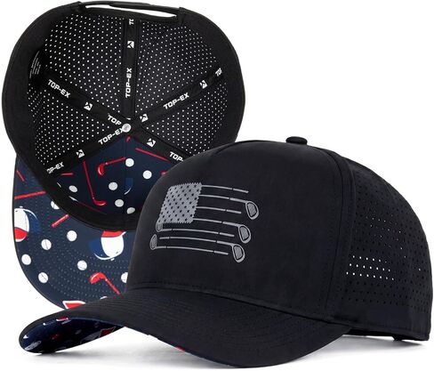 TOP-EX American Flag Golf Hat for Men Water Resistant Patriotic Baseball Cap Laser Perforated Breathable Snapback Big Head in Kuwait
