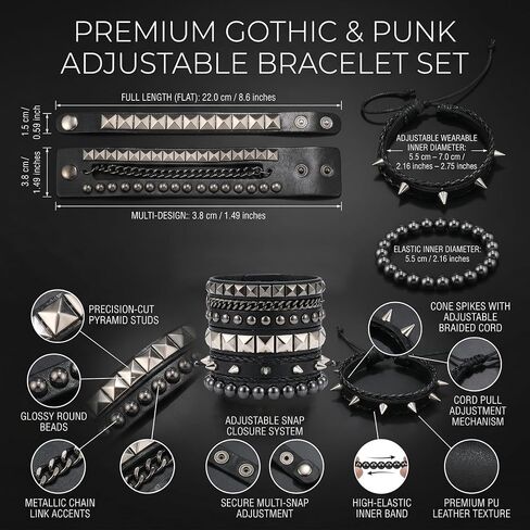4 Pcs Leather Studded Cuff Bracelets, Adjustable Punk Spike Wristband Set - PU Leather Emo Grunge Accessories for Men Women in Saudi Arabia