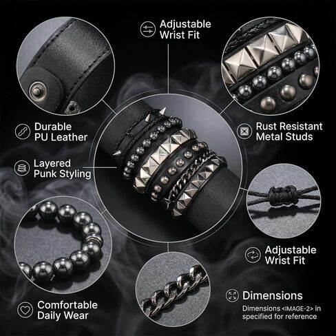 4 Pcs Leather Studded Cuff Bracelets, Adjustable Punk Spike Wristband Set - PU Leather Emo Grunge Accessories for Men Women in Saudi Arabia