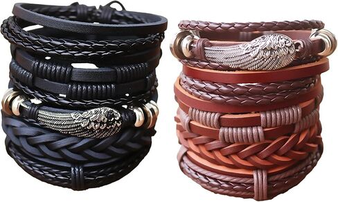 Leather Beaded Bracelet for Men Punk Gothic Cuff Men's Skull Bracelet Obsidian Tiger eye Bracelet Men's Spiritual Gift in Saudi Arabia