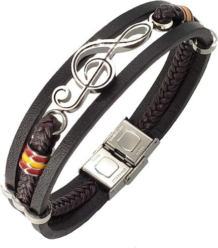 Men's Braided Leather Bracelet Bangle Cuff Music Note Treble Clef Wristband Valentines Punk Gift for Him in Saudi Arabia
