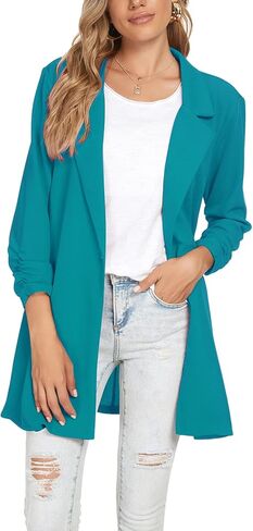 Unifizz Women's 3/4 Sleeve Blazer Open Front Cardigan Jacket Work Office Blazer with Pockets - Turquoise Green, Size XL in Kuwait