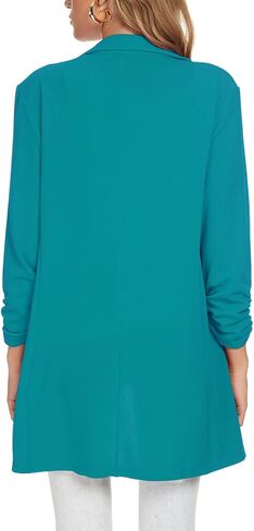 Unifizz Women's 3/4 Sleeve Blazer Open Front Cardigan Jacket Work Office Blazer with Pockets - Turquoise Green, Size XL in Kuwait