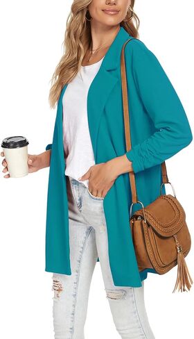 Unifizz Women's 3/4 Sleeve Blazer Open Front Cardigan Jacket Work Office Blazer with Pockets - Turquoise Green, Size XL in Kuwait