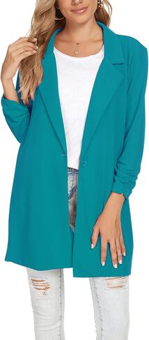 Unifizz Women's 3/4 Sleeve Blazer Open Front Cardigan Jacket Work Office Blazer with Pockets - Turquoise Green, Size XL in Kuwait