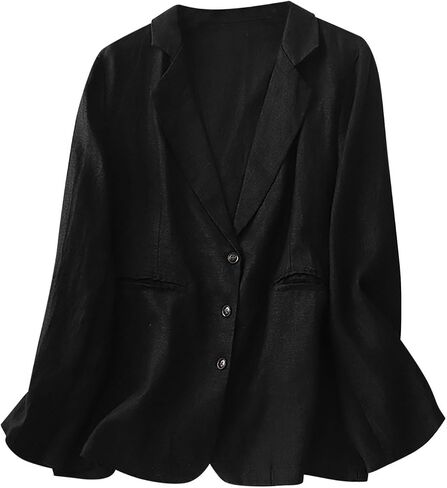Womens Long Linen Blazer Jackets Casual Lightweight Trench Coat Cotton Gauze Long Sleeve Notched Cardigan with Pockets in Kuwait