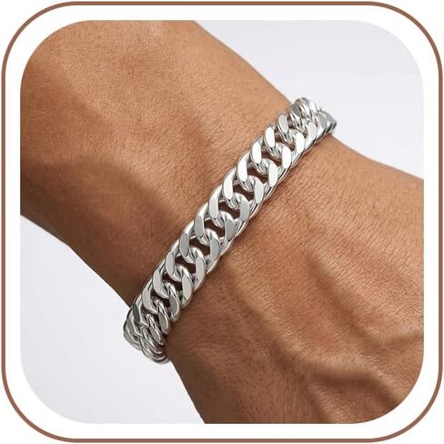 S925 Sterling Silver Chain Bracelet for Men - 12MM S925 Sterling Silver Over Cuban Chain Bracelet Diamond Cut Silver Bracelets Gifts for Men 7.5/8/8.5/9Inch in Saudi Arabia