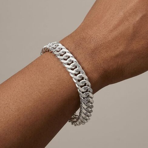 S925 Sterling Silver Chain Bracelet for Men - 12MM S925 Sterling Silver Over Cuban Chain Bracelet Diamond Cut Silver Bracelets Gifts for Men 7.5/8/8.5/9Inch in Saudi Arabia