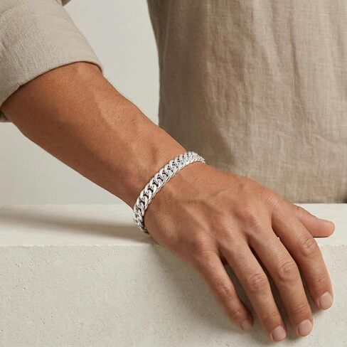 S925 Sterling Silver Chain Bracelet for Men - 12MM S925 Sterling Silver Over Cuban Chain Bracelet Diamond Cut Silver Bracelets Gifts for Men 7.5/8/8.5/9Inch in Saudi Arabia