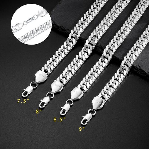 S925 Sterling Silver Chain Bracelet for Men - 12MM S925 Sterling Silver Over Cuban Chain Bracelet Diamond Cut Silver Bracelets Gifts for Men 7.5/8/8.5/9Inch in Saudi Arabia