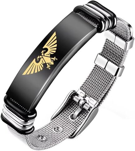 Warhammer 40K Imperial Aquila Metal Bracelet, Adjustable Size Wristband Collectible Gift for Fans（Black and Steel） in Saudi Arabia