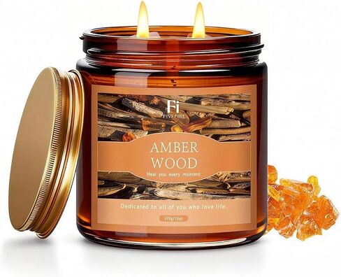 Amberwood Scented Candle, 13 oz Soy Wax Candle with Cotton Wick, 76-Hour Clean Burning, Non-Toxic Woodsy Scent for Relaxation & Focus, Aromatherapy Candle, Housewarming Gift in Saudi Arabia