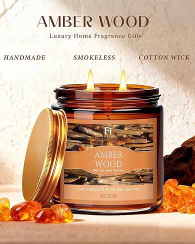 Amberwood Scented Candle, 13 oz Soy Wax Candle with Cotton Wick, 76-Hour Clean Burning, Non-Toxic Woodsy Scent for Relaxation & Focus, Aromatherapy Candle, Housewarming Gift in Saudi Arabia