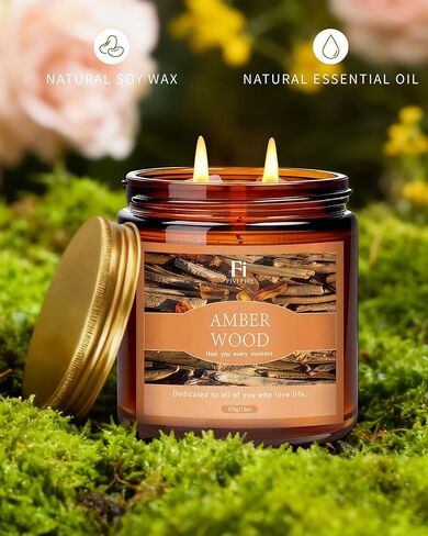 Amberwood Scented Candle, 13 oz Soy Wax Candle with Cotton Wick, 76-Hour Clean Burning, Non-Toxic Woodsy Scent for Relaxation & Focus, Aromatherapy Candle, Housewarming Gift in Saudi Arabia