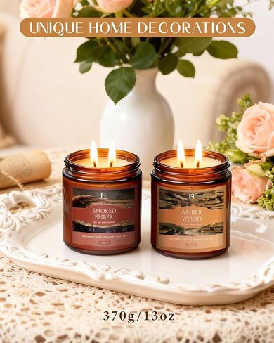 Amberwood Scented Candle, 13 oz Soy Wax Candle with Cotton Wick, 76-Hour Clean Burning, Non-Toxic Woodsy Scent for Relaxation & Focus, Aromatherapy Candle, Housewarming Gift in Saudi Arabia