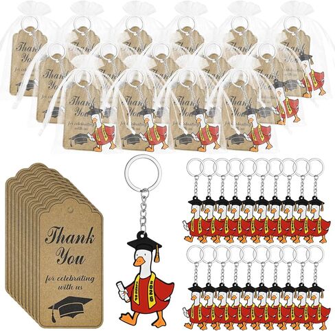 24 Set Class of 2026 Graduation Gifts Keychains with Thanks Cards Organza Bags 2026 Graduation Porch Goose Keychains Grad Congratulations Party Favors for University College High School Gifts (Blue) in Saudi Arabia