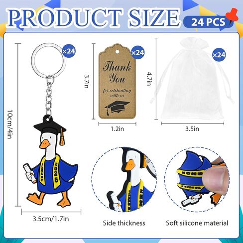 24 Set Class of 2026 Graduation Gifts Keychains with Thanks Cards Organza Bags 2026 Graduation Porch Goose Keychains Grad Congratulations Party Favors for University College High School Gifts (Blue) in Saudi Arabia