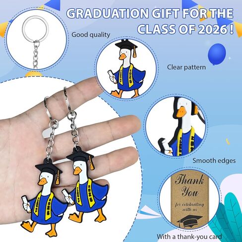 24 Set Class of 2026 Graduation Gifts Keychains with Thanks Cards Organza Bags 2026 Graduation Porch Goose Keychains Grad Congratulations Party Favors for University College High School Gifts (Blue) in Saudi Arabia