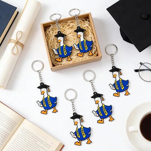 24 Set Class of 2026 Graduation Gifts Keychains with Thanks Cards Organza Bags 2026 Graduation Porch Goose Keychains Grad Congratulations Party Favors for University College High School Gifts (Blue) in Saudi Arabia