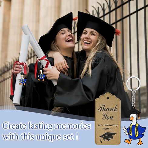 24 Set Class of 2026 Graduation Gifts Keychains with Thanks Cards Organza Bags 2026 Graduation Porch Goose Keychains Grad Congratulations Party Favors for University College High School Gifts (Blue) in Saudi Arabia