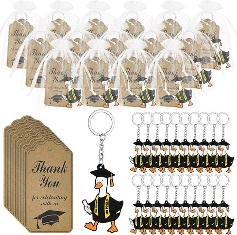 24 Set Class of 2026 Graduation Gifts Keychains with Thanks Cards Organza Bags 2026 Graduation Porch Goose Keychains Grad Congratulations Party Favors for University College High School Gifts (Blue) in Saudi Arabia
