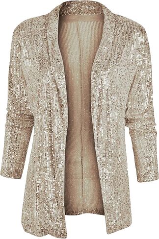 Lady Open Front Classic Coat Plain Color Glitter Long Sleeve Jacket Sequin Evening Party Blazer in Saudi Arabia