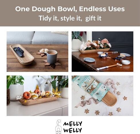 17.5" Handcrafted Wooden Dough Bowl – Artisan Paulownia Wood Centerpiece | Luxury Rustic Home Décor | Elegant Catchall Beautiful Gift in Kuwait