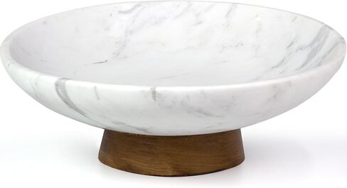 YMXYJM Marble Decorative Bowl - Handcrafted Natural Stone Centerpiece with Pedestal for Home Decor, Marble Fruit Bowl for Kitchen Counter, Entryway Catchall Bowl for Keys, Purse - 11" White, 7 lb in Saudi Arabia